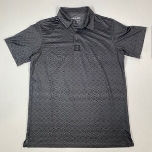 Pins & Aces Golf Polo Shirt‎ Medium Gray Spade Playing Card Pattern